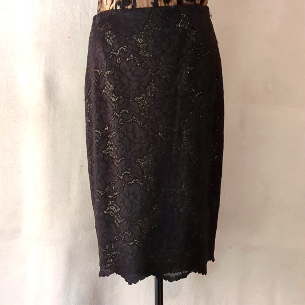 Liz Claiborne Black Lace and Metallic Fiber Pencil Skirt size 8